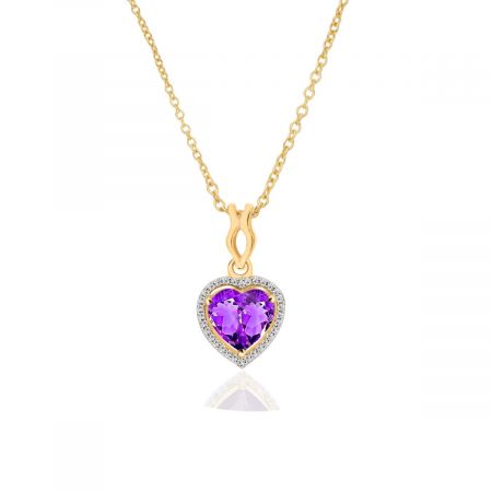Amethyst Heart Pendant with Link Chain Gold Plated Silver Pendant Necklace