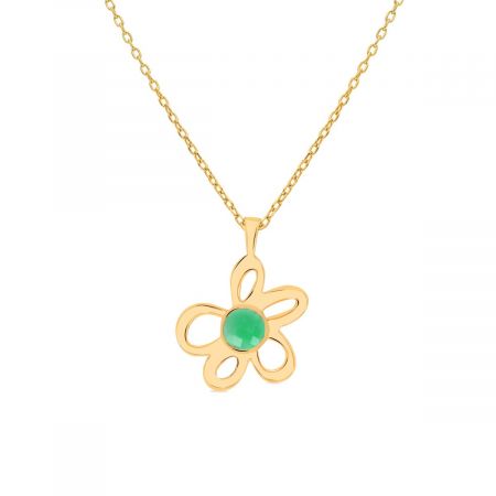 Chrysoprase Chalcedony Flower Gold Plated Silver Pendant Necklace
