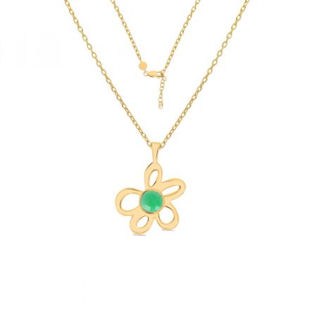 Chrysoprase Chalcedony Flower Gold Plated Silver Pendant Necklace