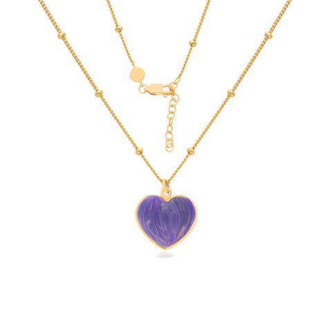 Natural Amethyst Heart Shape Gold Plated Silver Pendant Necklace