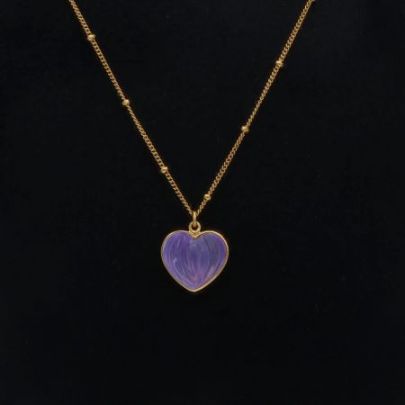 Natural Amethyst Heart Shape Gold Plated Silver Pendant Necklace