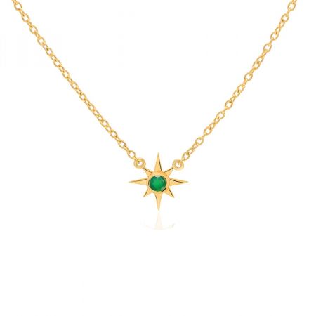 Dainty Onyx Star Necklace , Green Onyx May Birthstone Pendant, Birthday Gift for May, Gifts For Her Gold Plated Silver Pendant Necklace