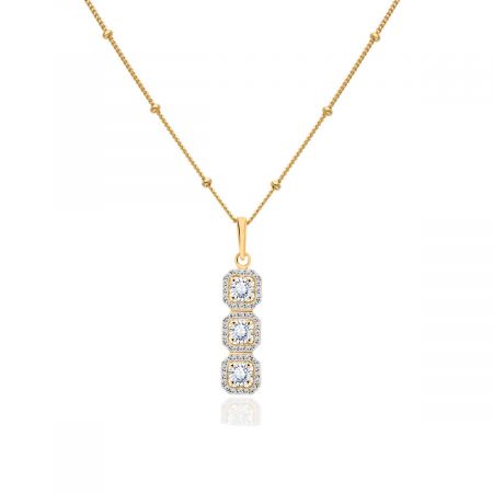 Three-Stone White Zircon Gold Plated Silver Pendant Necklace