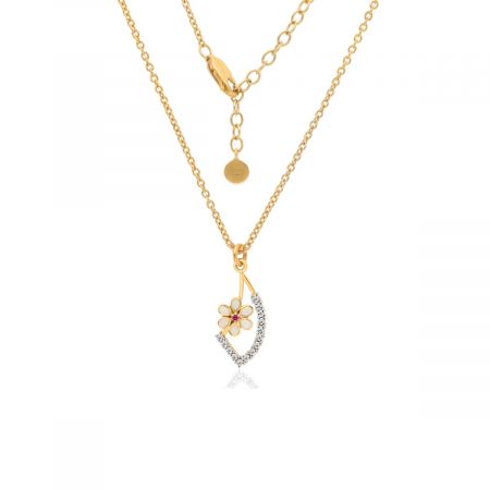 White Zircon Stylish Flower Pendant For Women Gold Plated Silver Pendant Necklace