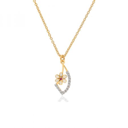 White Zircon Stylish Flower Pendant For Women Gold Plated Silver Pendant Necklace