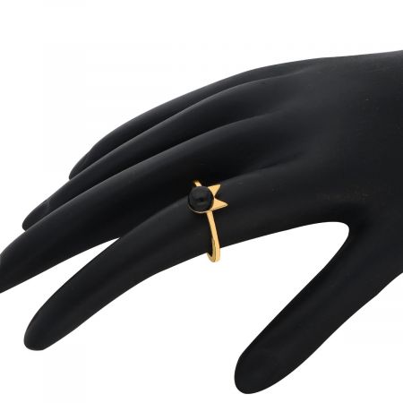 Black Onyx Cat Ear Gold Plated Silver Ring