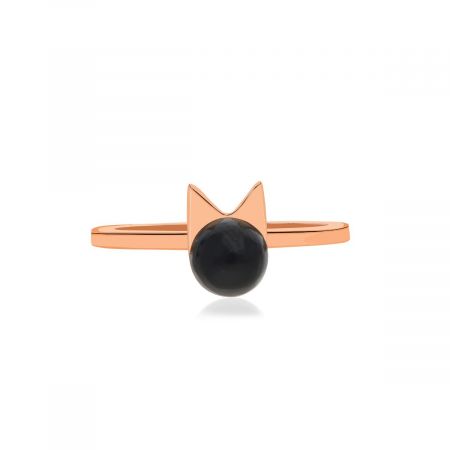 Black Onyx Cat Ear Rose Gold Plated Silver Ring