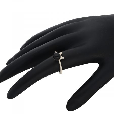Black Onyx Cat Ear Rhodium Plated Silver Ring