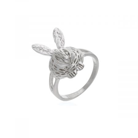 Bunny Face Rhodium Plated Silver Ring