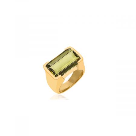 Vintage Rectangle Lemon Quartz Gold Plated Silver Ring