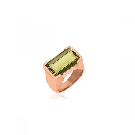 Vintage Rectangle Lemon Quartz Rose Gold Plated Silver Ring