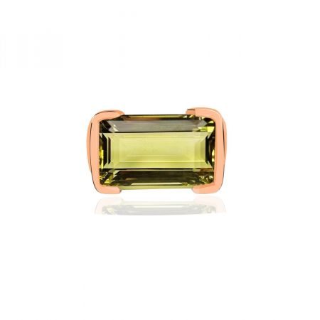 Vintage Rectangle Lemon Quartz Rose Gold Plated Silver Ring