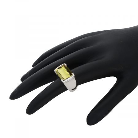 Vintage Rectangle Lemon Quartz Rhodium Plated Silver Ring
