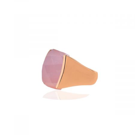 Gemstone Pink Chalcedony Cocktail Rose Gold Plated Silver Ring