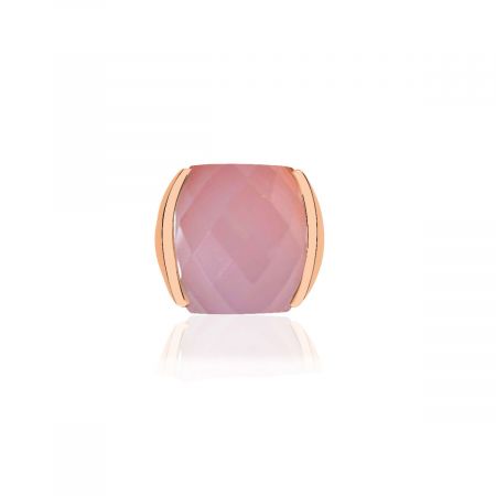 Gemstone Pink Chalcedony Cocktail Rose Gold Plated Silver Ring