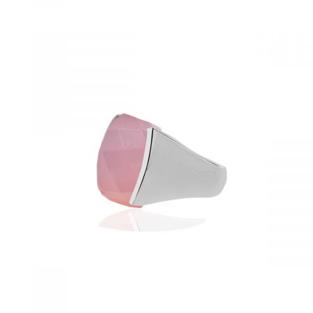Gemstone Pink Chalcedony Cocktail Rhodium Plated Silver Ring