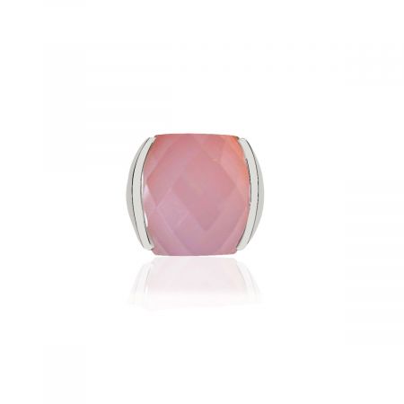 Gemstone Pink Chalcedony Cocktail Rhodium Plated Silver Ring
