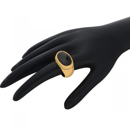 Ridge Oval Black Onyx Gemstone Gold Plated Silver Ring