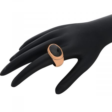 Ridge Oval Black Onyx Gemstone Rose Gold Plated Silver Ring