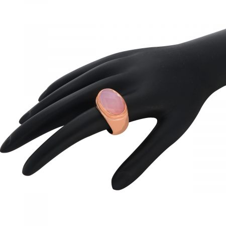 Ridge Oval Gemstone Pink Chalcedony Rose Gold Plated Silver Ring