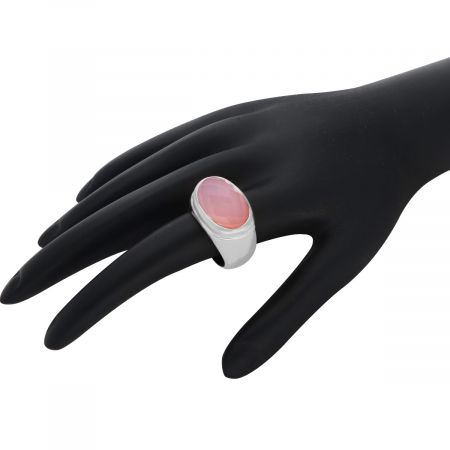 Ridge Oval Gemstone Pink Chalcedony Rhodium Plated Silver Ring