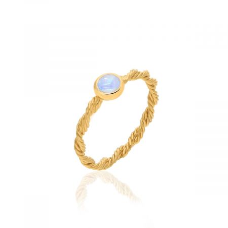 Cord Skinny Rainbow Moonstone Gold Plated Silver Ring