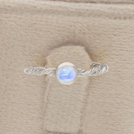 Cord Skinny Rainbow Moonstone Rhodium Plated Silver Ring