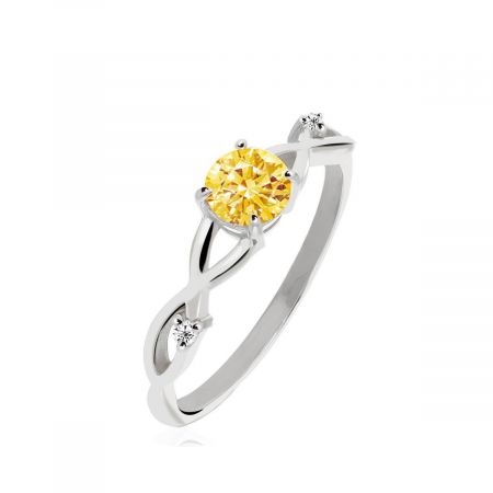 Citrine With White Topaz Rhodium Plated Vermeil Silver Ring