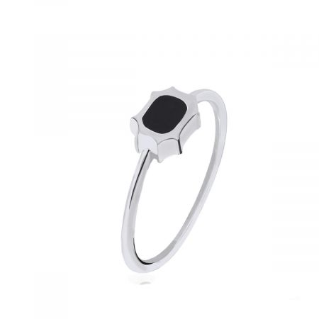 Black Onyx Rhodium Plated Vermeil Silver Ring