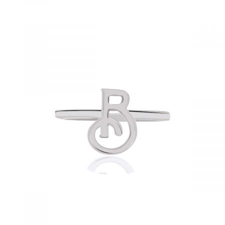 B Letter Rhodium Plated Vermeil Silver Ring