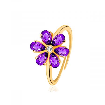 Amethyst With White Topaz Gold Plated Vermeil Silver Ring
