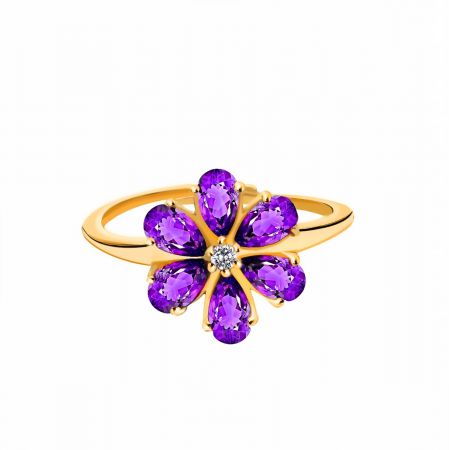 Amethyst With White Topaz Gold Plated Vermeil Silver Ring
