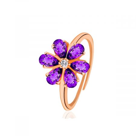 Amethyst With White Topaz Rose Gold Plated Vermeil Silver Ring