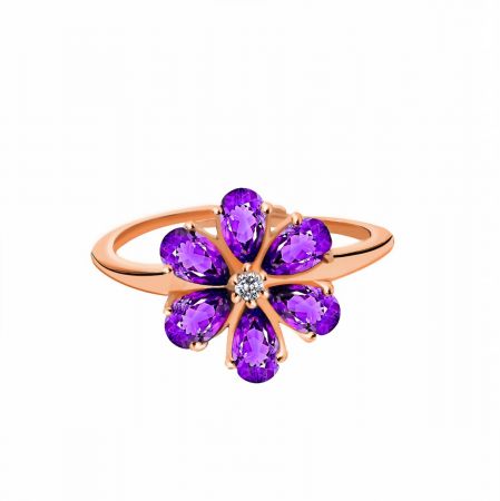 Amethyst With White Topaz Rose Gold Plated Vermeil Silver Ring