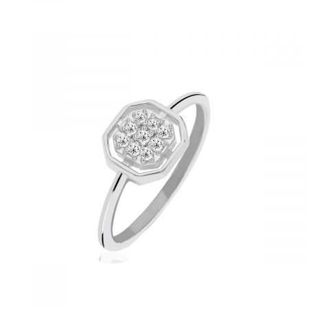 White Topaz Rhodium Plated Vermeil Silver Ring