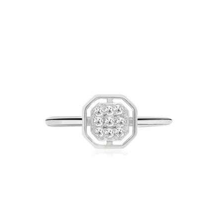 White Topaz Rhodium Plated Vermeil Silver Ring