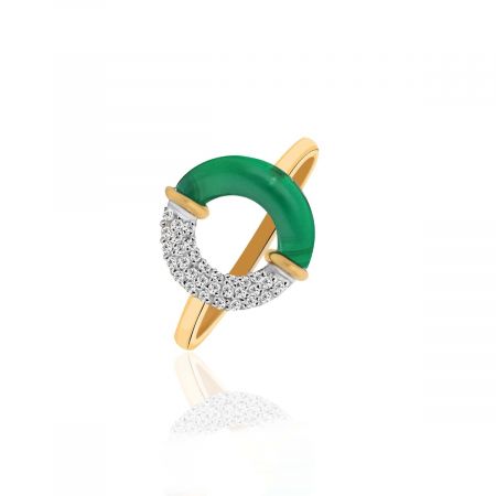 Green Onyx With White Zircon Gold Plated Vermeil Silver Ring