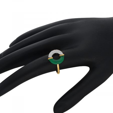 Green Onyx With White Zircon Gold Plated Vermeil Silver Ring