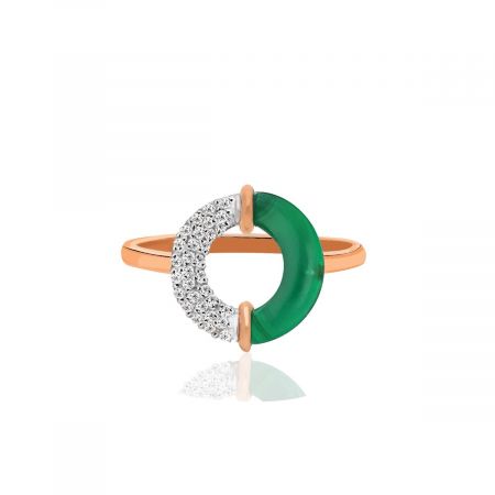 Green Onyx With White Zircon Rose Gold Plated Vermeil Silver Ring